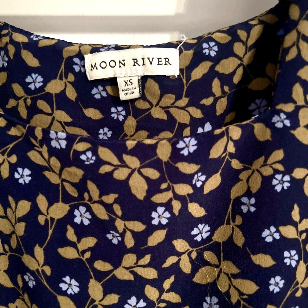 Moon River‎ Floral Sleeveless Cottagecore Boho Tiered Green Blue Mini Dress-XS - Picture 4 of 4